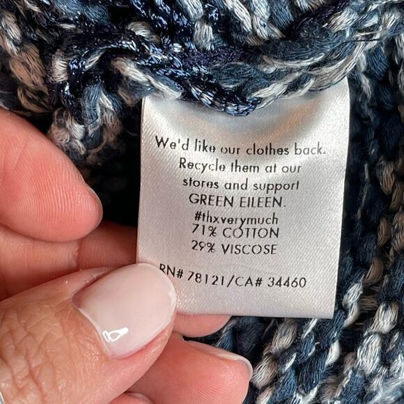 Eileen Fisher Brushstroke Cotton Tape Sweater Blue V-Neckline Size Small Petite - Picture 11 of 13